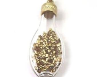 14k Yellow Gold Vintage Estate Jewelry Glass Bottle Pendant With Gold Shavings