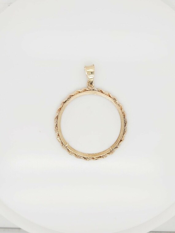 14k Yellow Gold Coin Rope Bezel Pendant - image 5