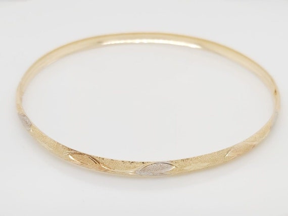 14k Two Tone Gold Dainty Women's Bangle Bracelet - image 6