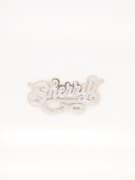 14k Two Tone Gold Sherry Double Name Plate With D… - image 6