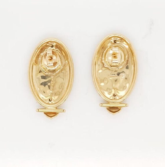 18k Yellow Gold Oval Shape Vintage Earrings With … - image 7