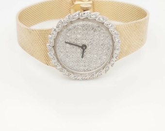 14k Solid Yellow Gold Antique Diamond Bracelet Watch 2.00ct
