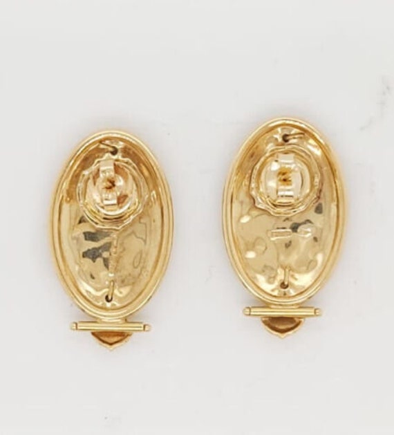 18k Yellow Gold Oval Shape Vintage Earrings With … - image 4