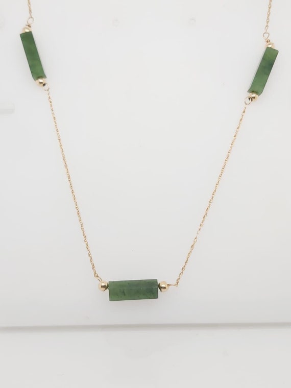14k Yellow Gold Necklace With Jade Stone 24" - image 3
