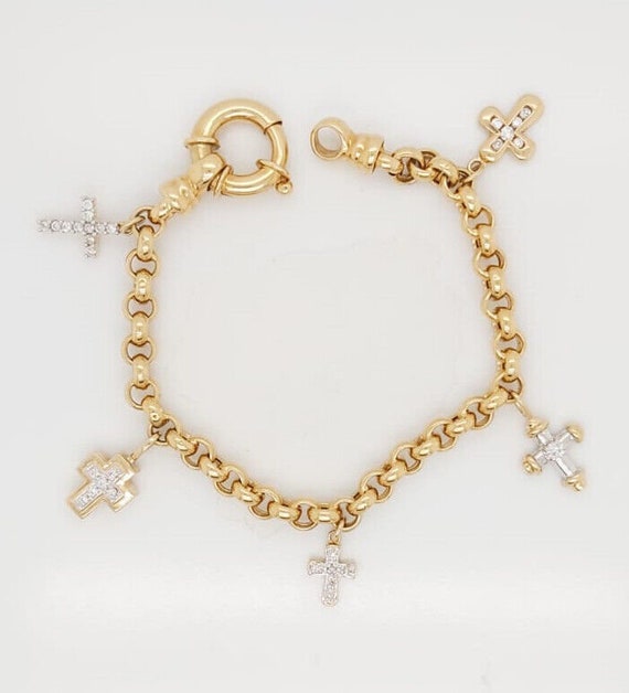 18k Yellow Gold Charm Bracelet With Diamond Cross… - image 5