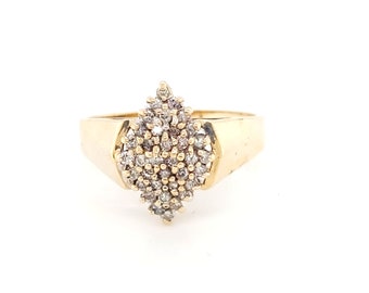 10k Yellow Gold Marquise Shape Diamond Cluster Ring