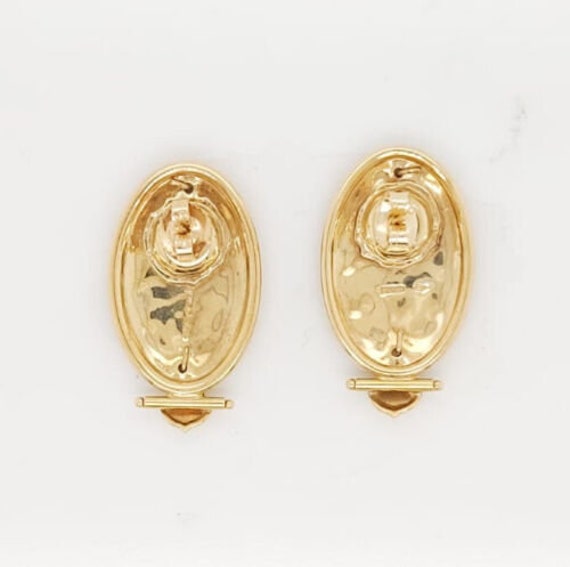 18k Yellow Gold Oval Shape Vintage Earrings With … - image 5