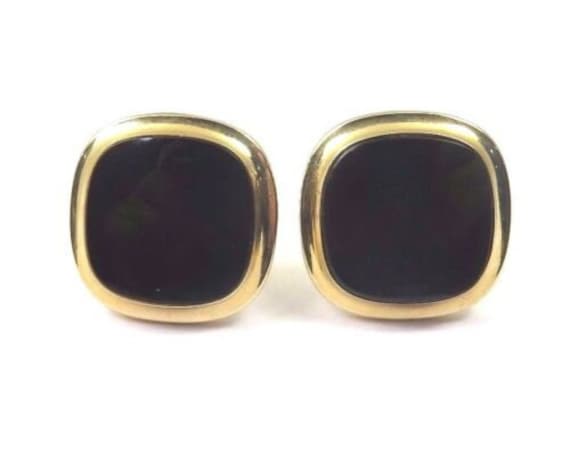 14k Yellow Gold Square Shape Cufflinks With Black… - image 1
