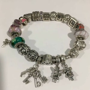 Pandora Silver Bracelet With 22 Original Initials Love Key Mom & Ale Charms