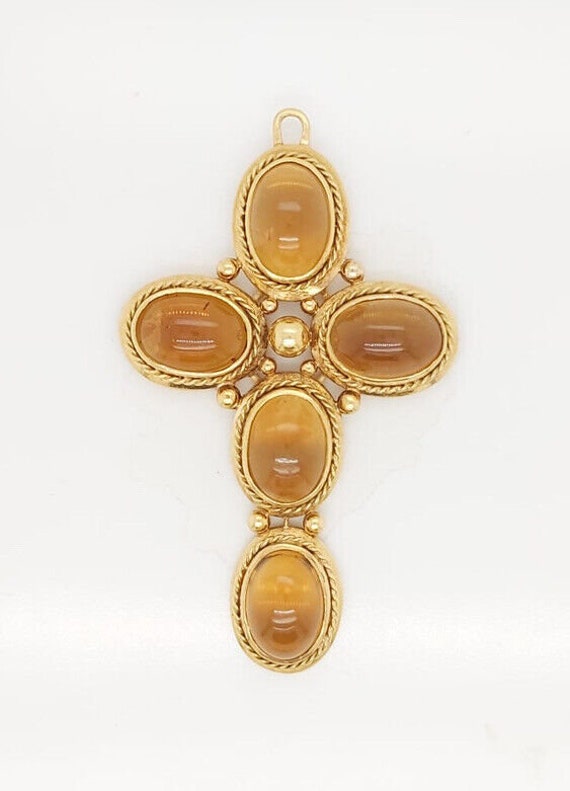 18k Yellow Gold Vintage Cross Pendant With Citrine