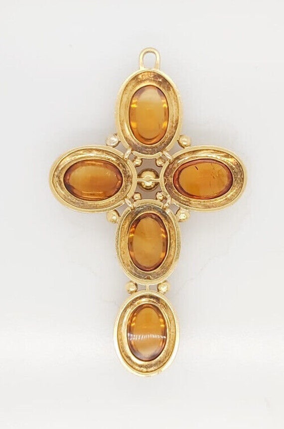 18k Yellow Gold Vintage Cross Pendant With Citrin… - image 2