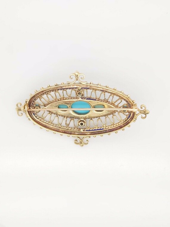 14k Yellow Gold Antique Brooch Pin With Enamel & … - image 3