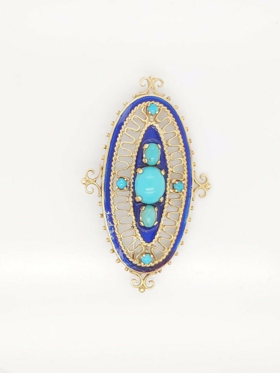 14k Yellow Gold Antique Brooch Pin With Enamel & … - image 8