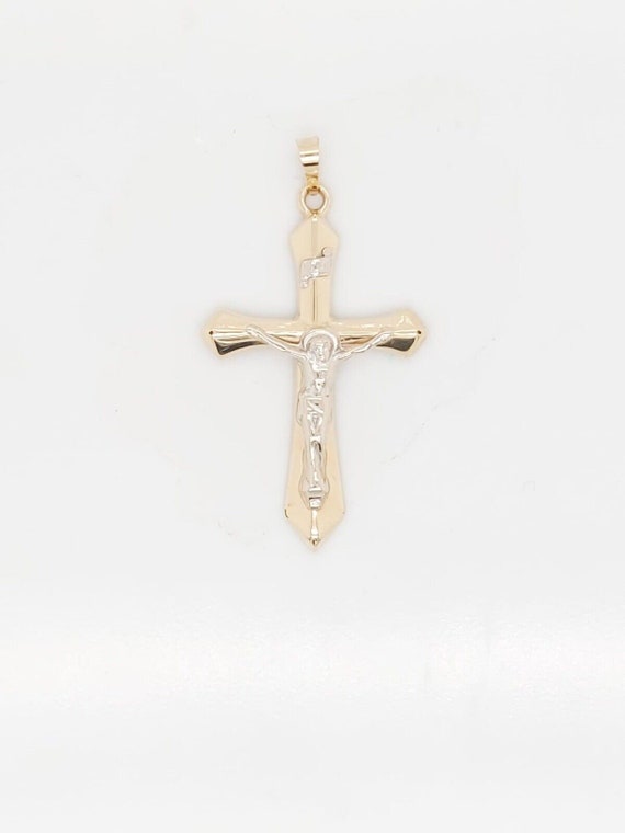 14k Two Tone Gold Cross Pendant With Crucifix