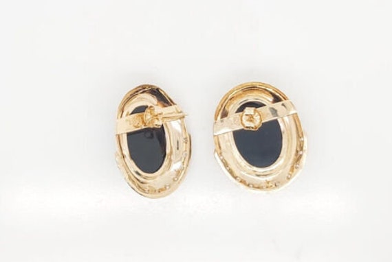 14k Yellow Gold Oval Shape Vintage Earrings With … - image 2