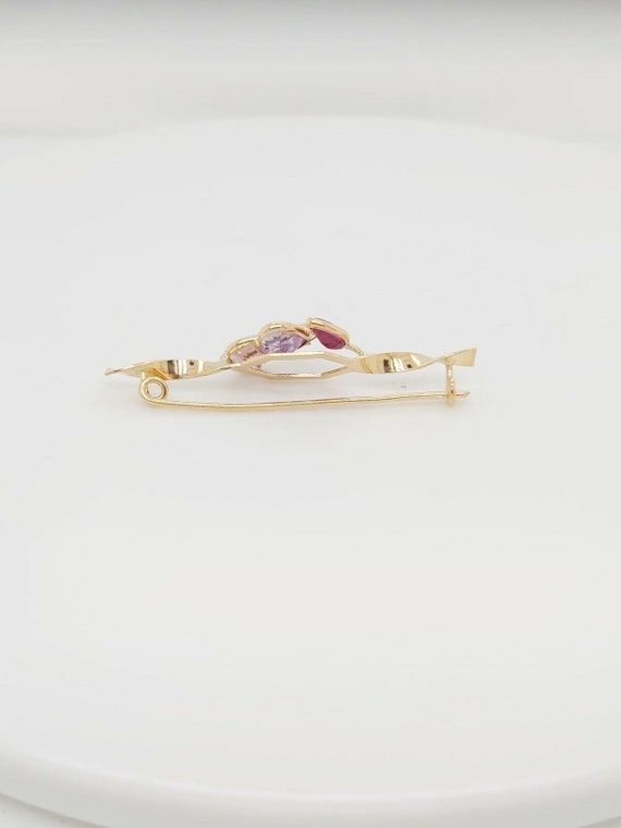 18k Yellow Gold Brooch Pin With Color Stones - image 6