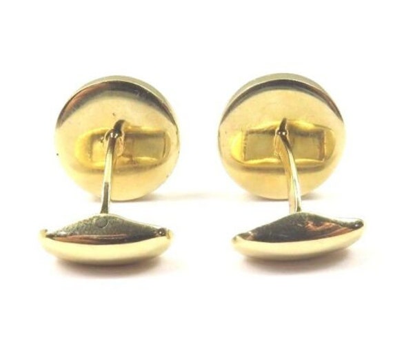 14k Yellow Gold Round Cufflinks With Black Enamel - image 4