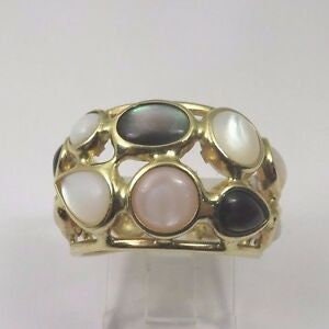 14k Gelbgold Vintage Gut Schmuck Frauen Cocktail offener Ring mit Multi Color Opale