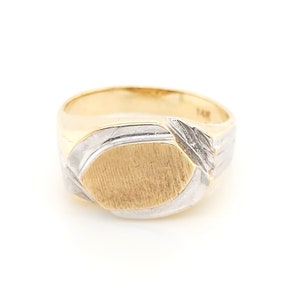 Anel de sinete masculino em ouro bicolor 14k