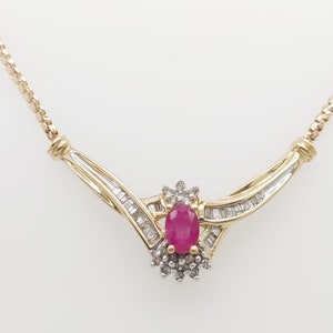 10k Yellow Gold Necklace With Diamonds & Ruby