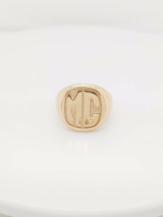14k Yellow Gold Solid Heavy MC Initial Ring - image 1