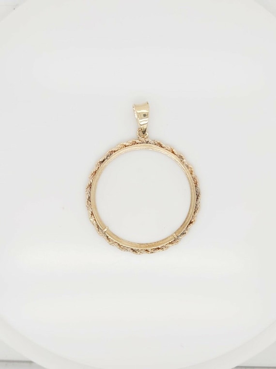 14k Yellow Gold Coin Rope Bezel Pendant - image 2