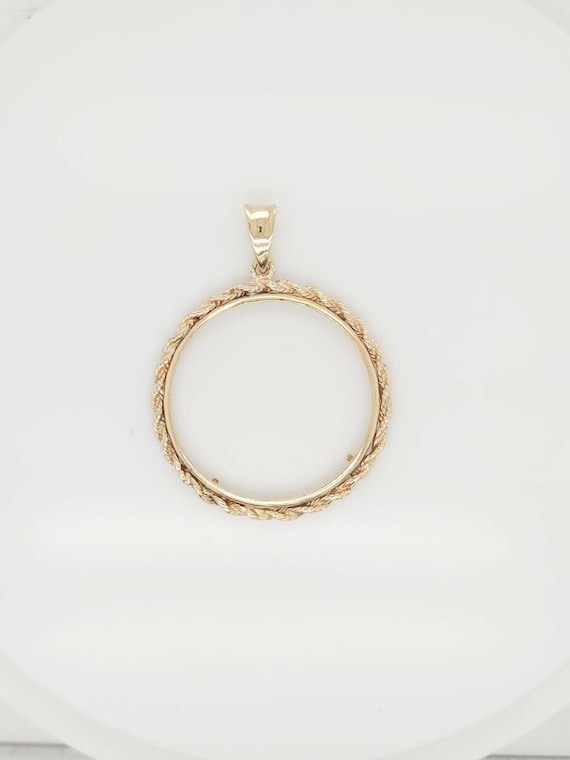 14k Yellow Gold Coin Rope Bezel Pendant - image 3