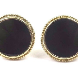 14k Yellow Gold Round Cufflinks With Black Onyx Stones