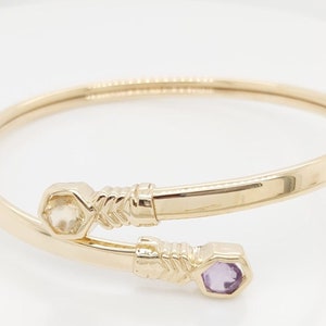 14k Yellow Gold Women's Flexible Bangle Bracelet With Birthstones