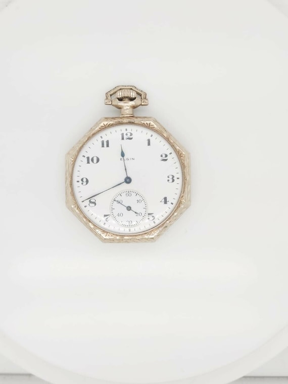 14k White Gold Antique Elgin Pocket Watch - image 1