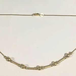 18k Yellow Gold Women&#39;s Box Chain Necklace With Gold Beads & Tubes