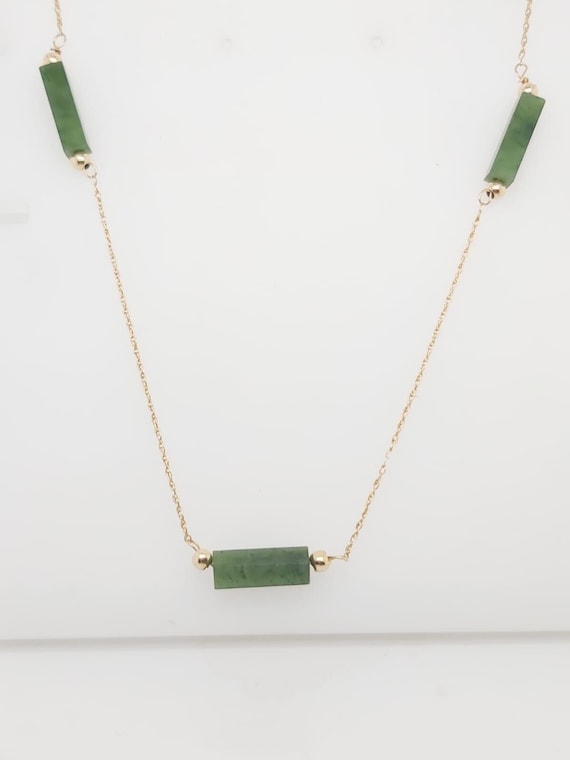14k Yellow Gold Necklace With Jade Stone 24" - image 6