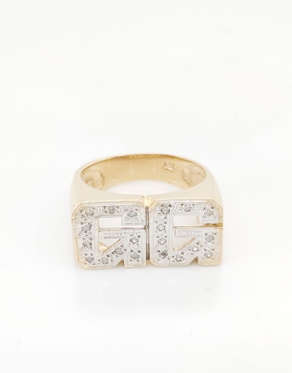 14k Two Tone Gold Initial G G Diamond Ring