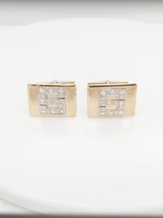 14k Two Tone Gold S Initial Diamond Cufflinks 0.2… - image 1