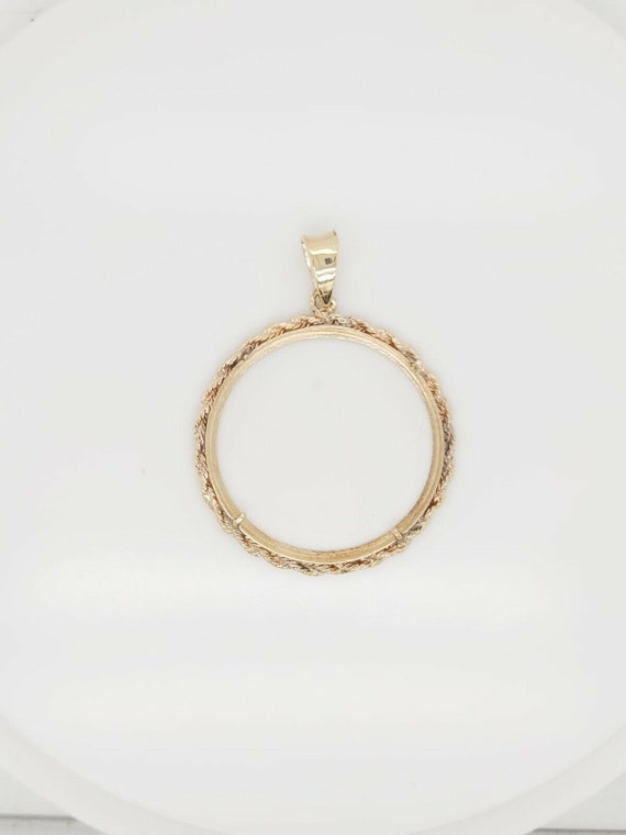 14k Yellow Gold Coin Rope Bezel Pendant - image 4
