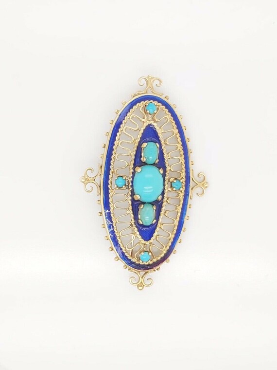 14k Yellow Gold Antique Brooch Pin With Enamel & … - image 5