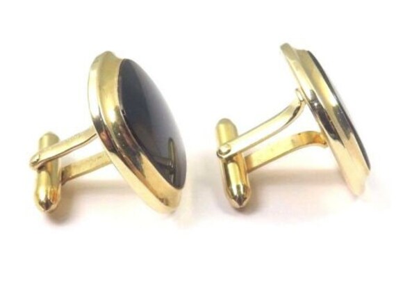 14k Yellow Gold Square Shape Cufflinks With Black… - image 2