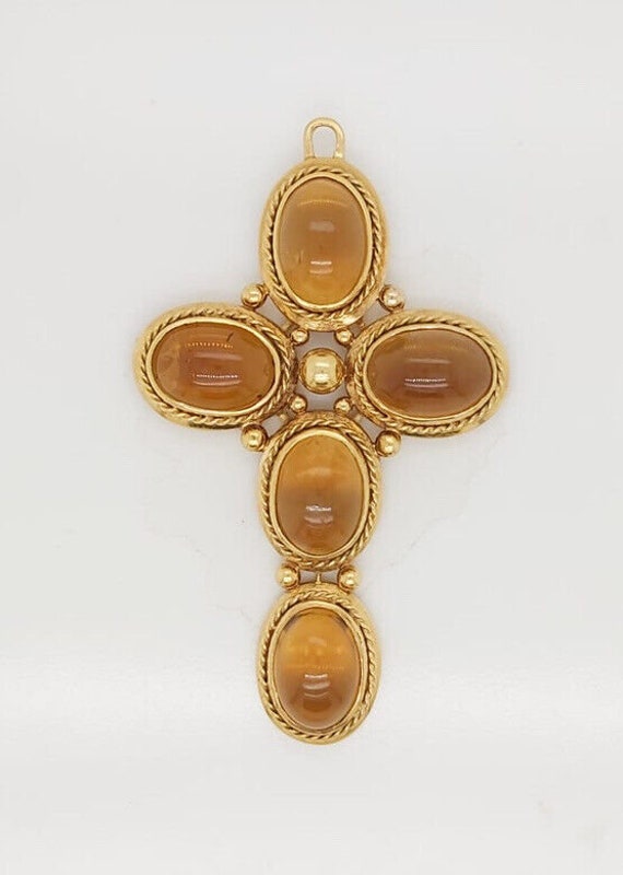 18k Yellow Gold Vintage Cross Pendant With Citrin… - image 5