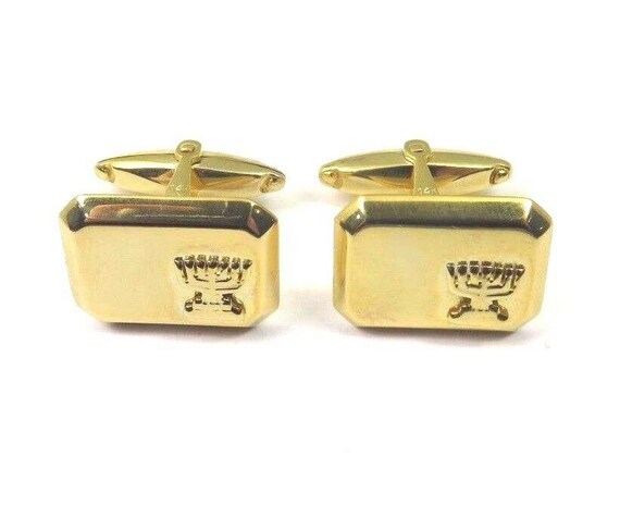 14k Yellow Gold Cufflinks With Menorah  Hanukkah