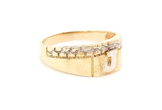 14k Two Tone Gold J Initial Ring - image 2