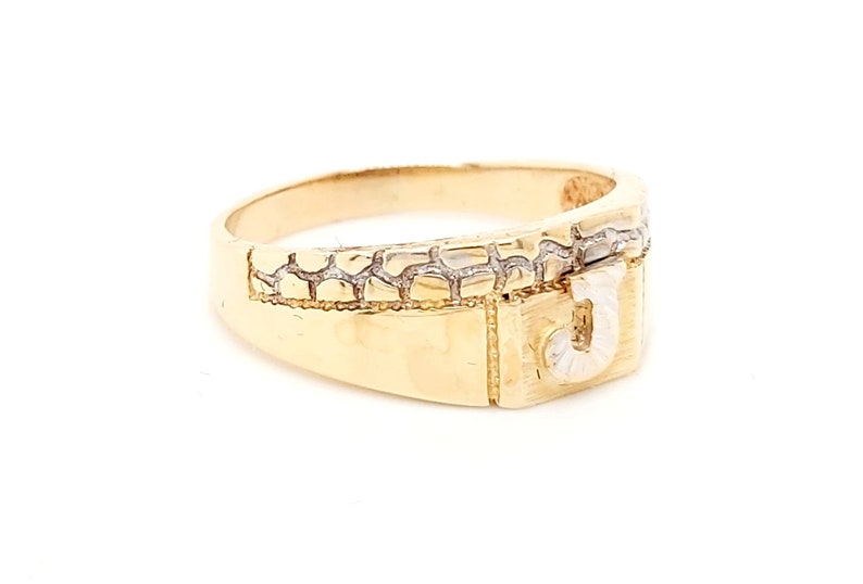 14k Two Tone Gold J Initial Ring image 2