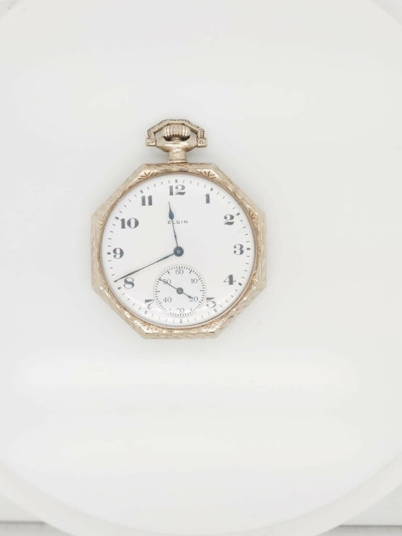 14k White Gold Antique Elgin Pocket Watch - image 3