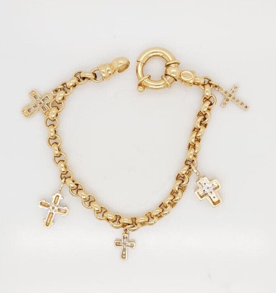 18k Yellow Gold Charm Bracelet With Diamond Cross… - image 3