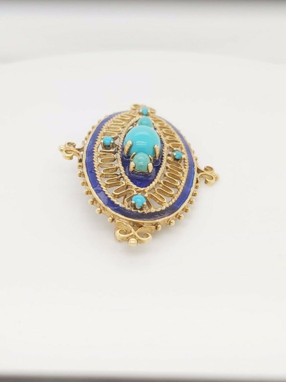 14k Yellow Gold Antique Brooch Pin With Enamel & … - image 4