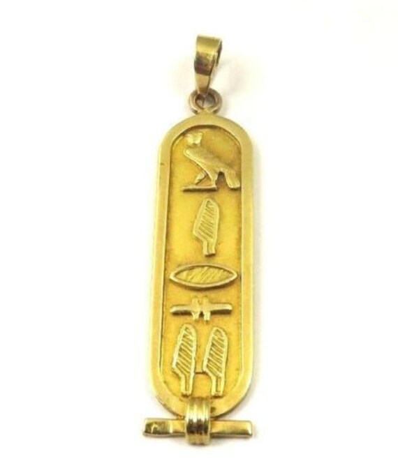 18k Yellow Gold Vintage Pendant With Egyptian Hie… - image 3