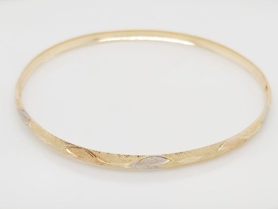 14k Two Tone Gold Dainty Women's Bangle Bracelet - image 2