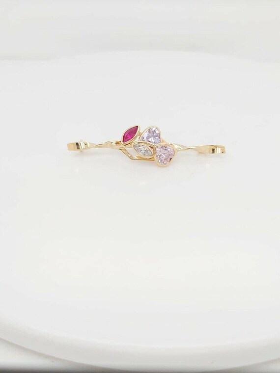 18k Yellow Gold Brooch Pin With Color Stones - image 1