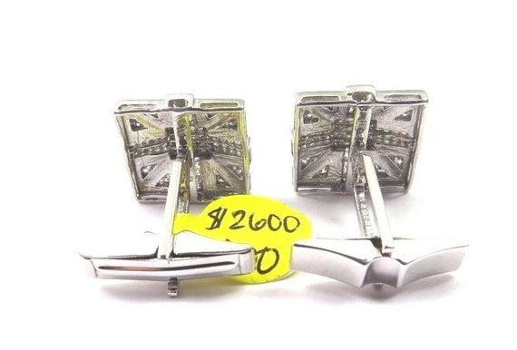 14k White Gold Square Shape Cufflinks With Prince… - image 2