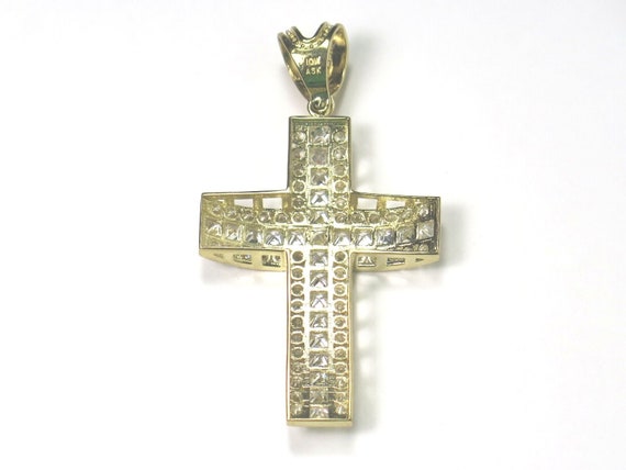 10k Yellow Gold CZ Large Cross With 3 Rows Cz Sto… - image 2