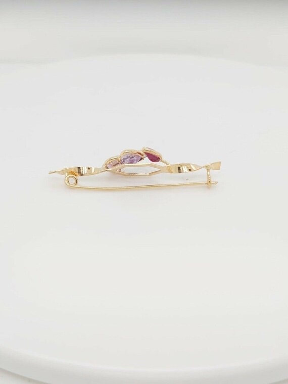 18k Yellow Gold Brooch Pin With Color Stones - image 3